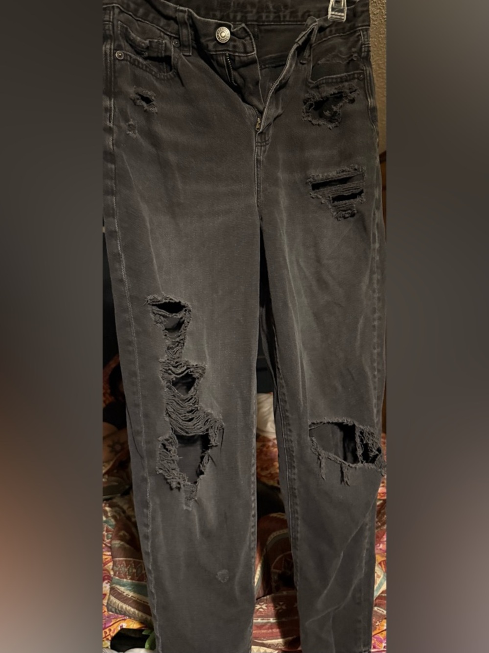 American Eagle Outfitters Black Distressed Straight Leg Jeans